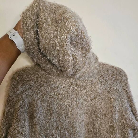 Anthropologie Sleeping on Snow Fuzzy Hooded Cardigan Tan S Soft Cozy Open Front - Picture 11 of 15